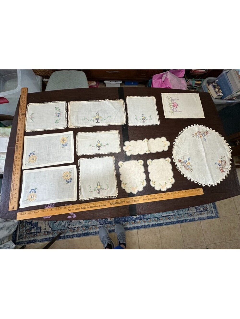 Vintage Handmade Cross Stitch Placemats Table Covers Floral Linen?